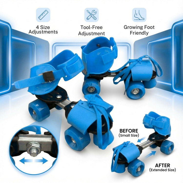 Adjustable Blue 4-Wheel Roller Skates for Kids