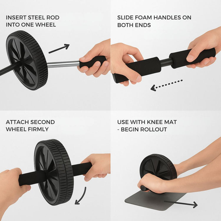 Ab Wheel Roller Anti Skid Double Wheel Total Body Exerciser Men and Women