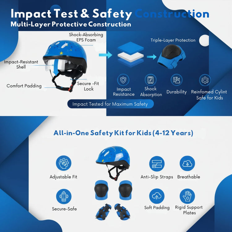 Kids Bike & Skate Helmet + 6-Piece Safety Gear Set – Adjustable, Breathable & Impact-Resistant for Cycling, Skating, Scooter Riding