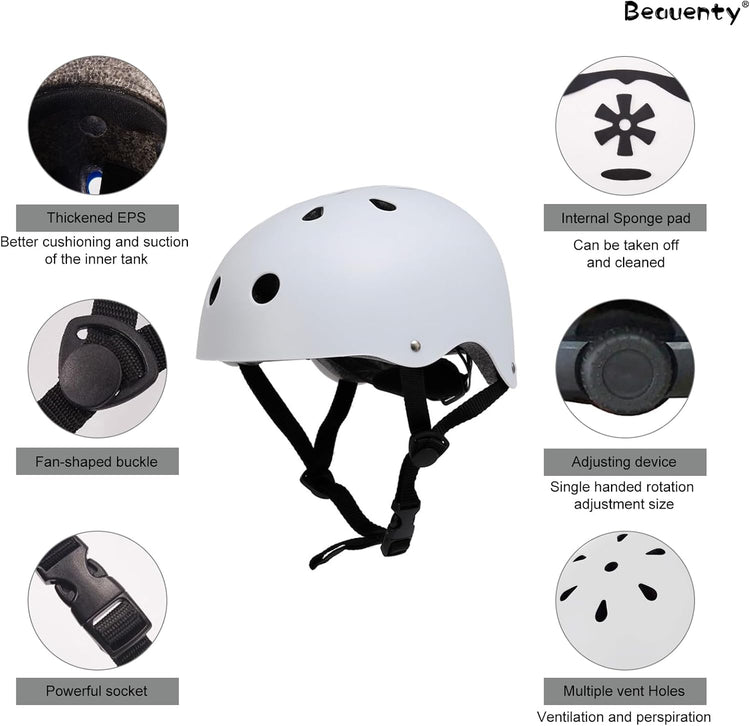 White Kids & Teens Helmet – For Cycling, Skating, and More