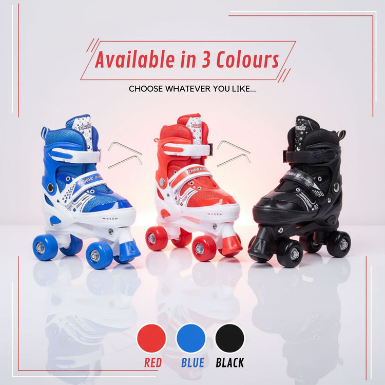 Power Superb Adjustable Roller Skate Shoes – 2-Row 4-Wheel Skates (Red) for Kids & Adults