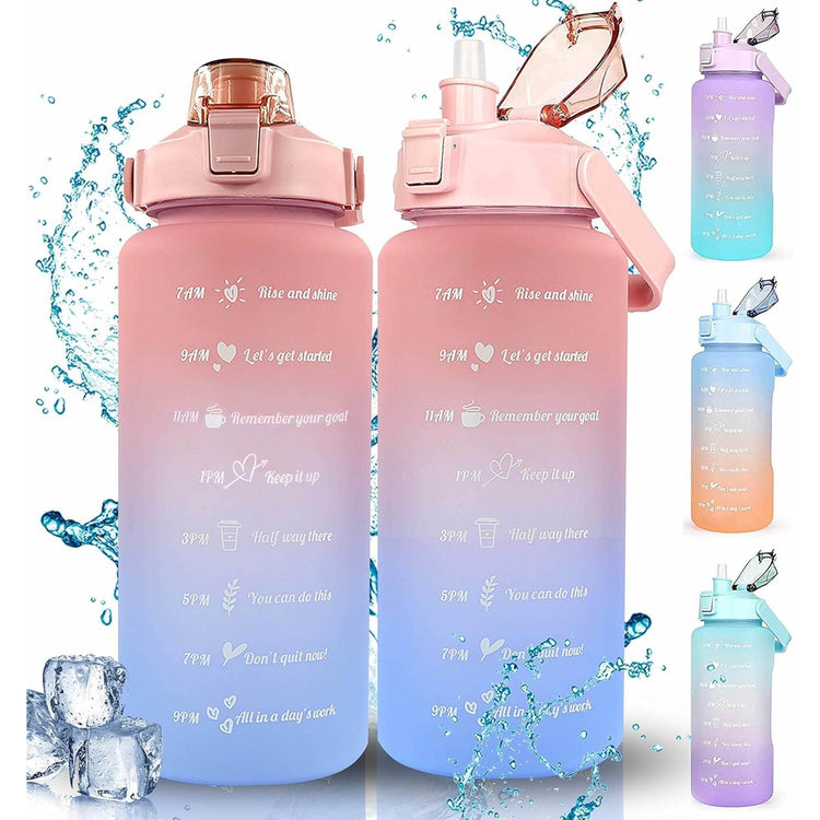 2L Motivational Water Bottle, Sport Drinks Gym Sipper Large Capacity Drinking Bottle with Straw, Marker & Holding Strap