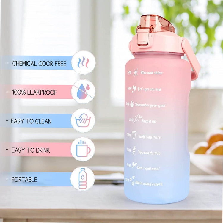 2L Motivational Water Bottle, Sport Drinks Gym Sipper Large Capacity Drinking Bottle with Straw, Marker & Holding Strap