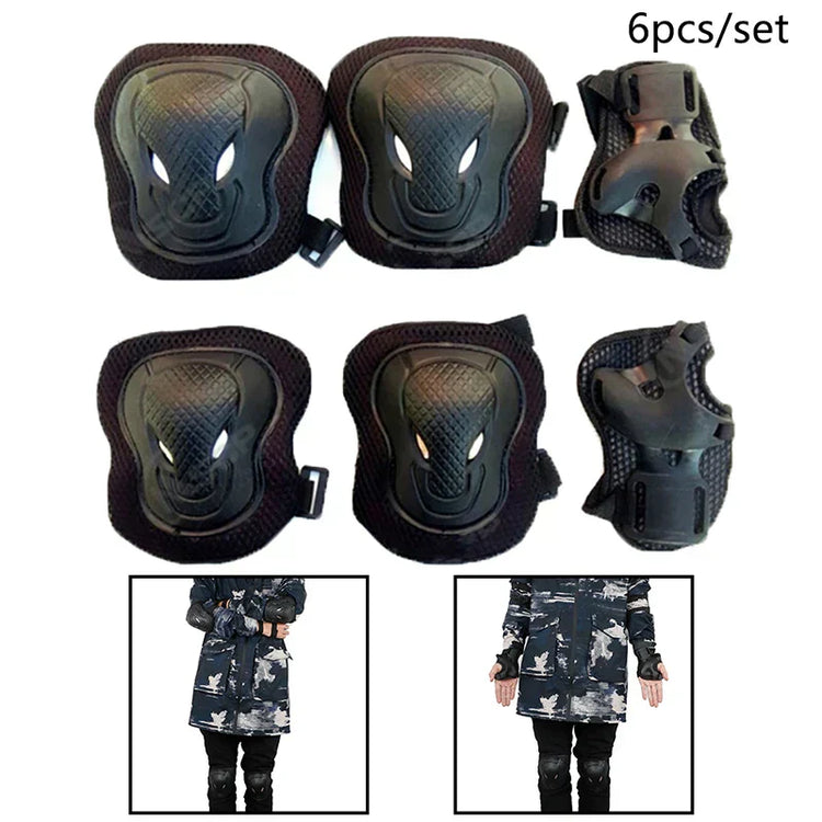 6-Piece Black Kids Protective Gear Set – Knee Pads, Elbow Pads & Wrist Guards for Safe Cycling, Skating & Biking Adventures