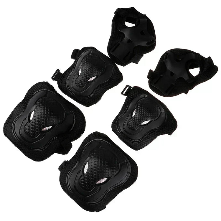6-Piece Black Kids Protective Gear Set – Knee Pads, Elbow Pads & Wrist Guards for Safe Cycling, Skating & Biking Adventures