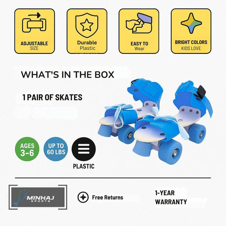 Adjustable Blue 4-Wheel Roller Skates for Kids – Perfect for Growing Skaters
