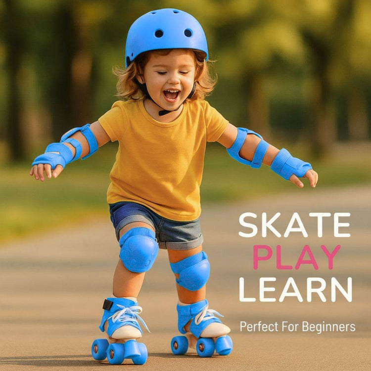 Adjustable Blue 4-Wheel Roller Skates for Kids – Perfect for Growing Skaters