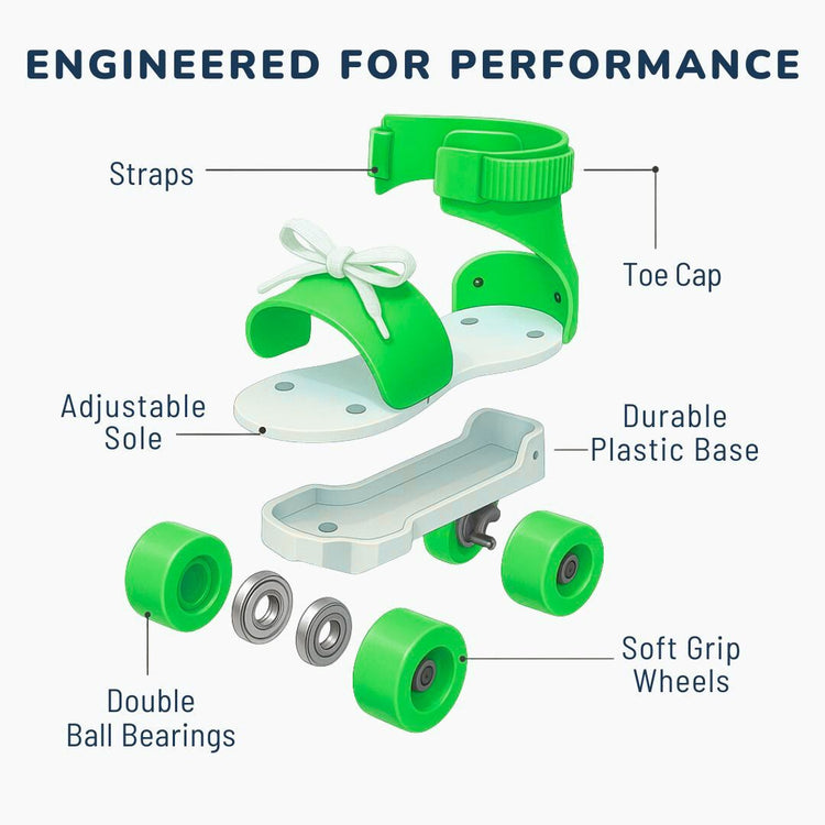 Adjustable Green 4-Wheel Roller Skates for Kids – Stylish, Durable & Fun
