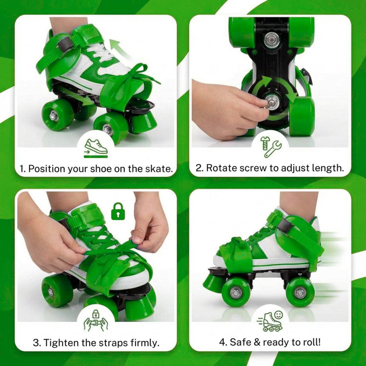 Adjustable Green 4-Wheel Roller Skates for Kids
