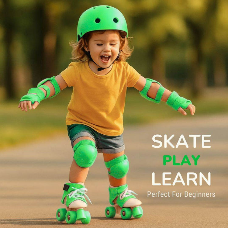 Adjustable Green 4-Wheel Roller Skates for Kids – Stylish, Durable & Fun