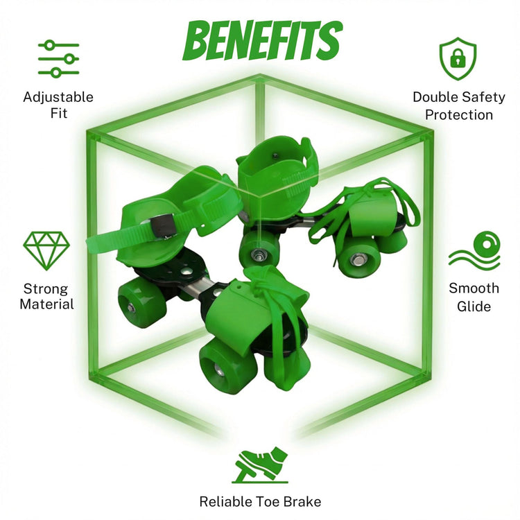 Adjustable Green 4-Wheel Roller Skates for Kids