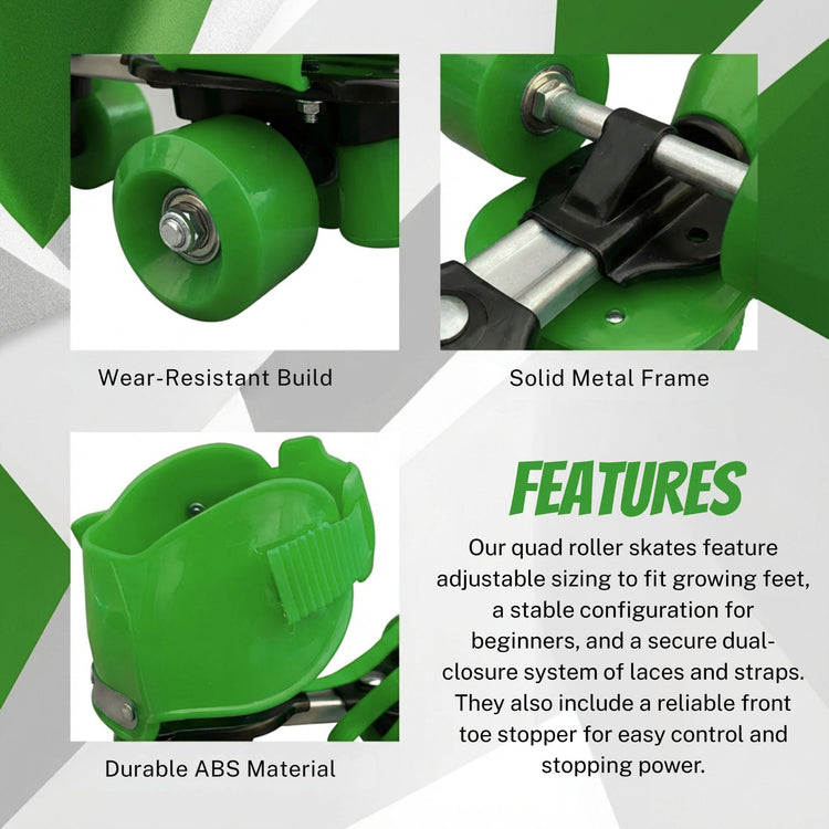 Adjustable Green 4-Wheel Roller Skates for Kids