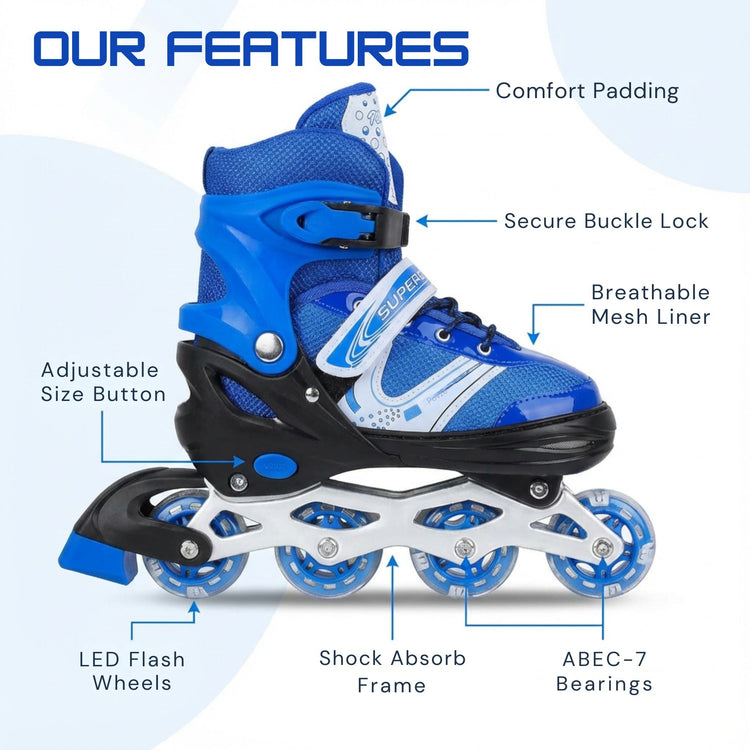 Adjustable Inline Skates for Kids – Sleek Blue Design