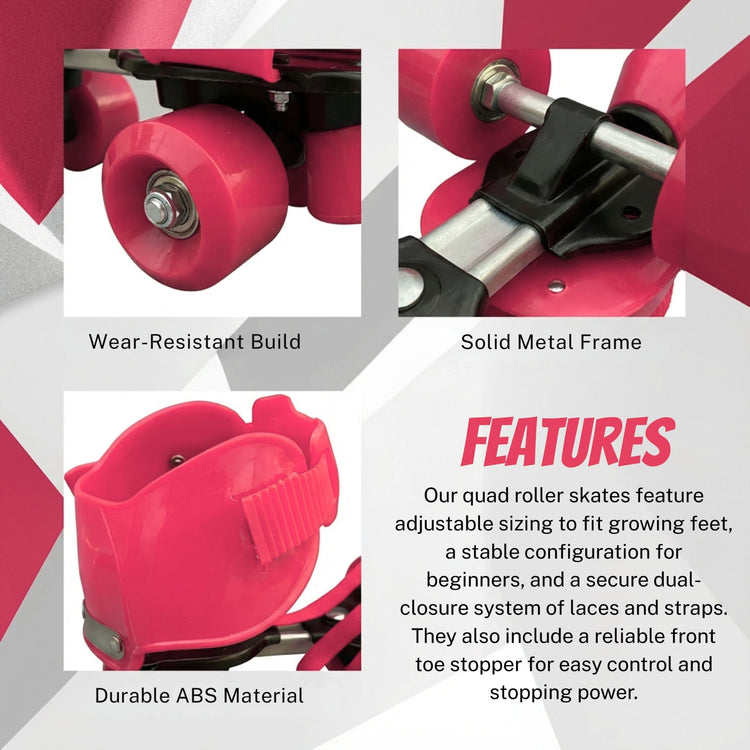 Adjustable Pink 4-Wheel Roller Skates for Kids