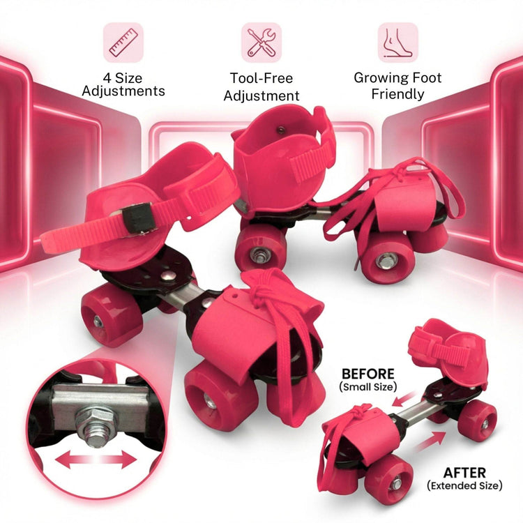 Adjustable Pink 4-Wheel Roller Skates for Kids