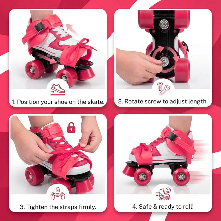 Adjustable Pink 4-Wheel Roller Skates for Kids