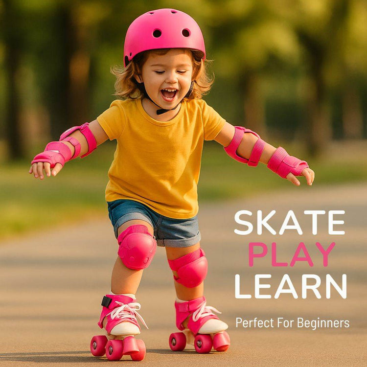 Adjustable Pink 4-Wheel Roller Skates for Kids – Stylish, Safe & Built for Fun