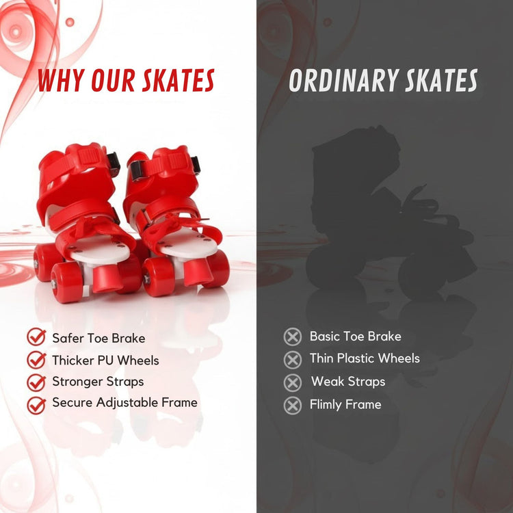 Adjustable Red 4-Wheel Roller Skates for Kids – Bold, Durable & Fun