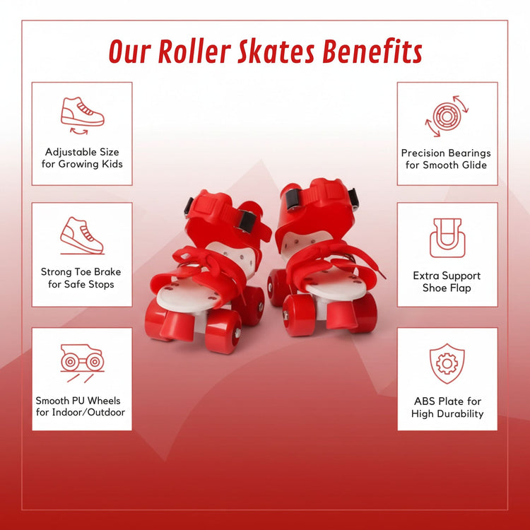 Adjustable Red 4-Wheel Roller Skates for Kids – Bold, Durable & Fun