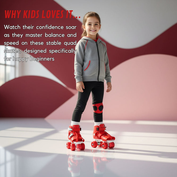 Adjustable Red 4-Wheel Roller Skates for Kids – Bold, Durable & Fun