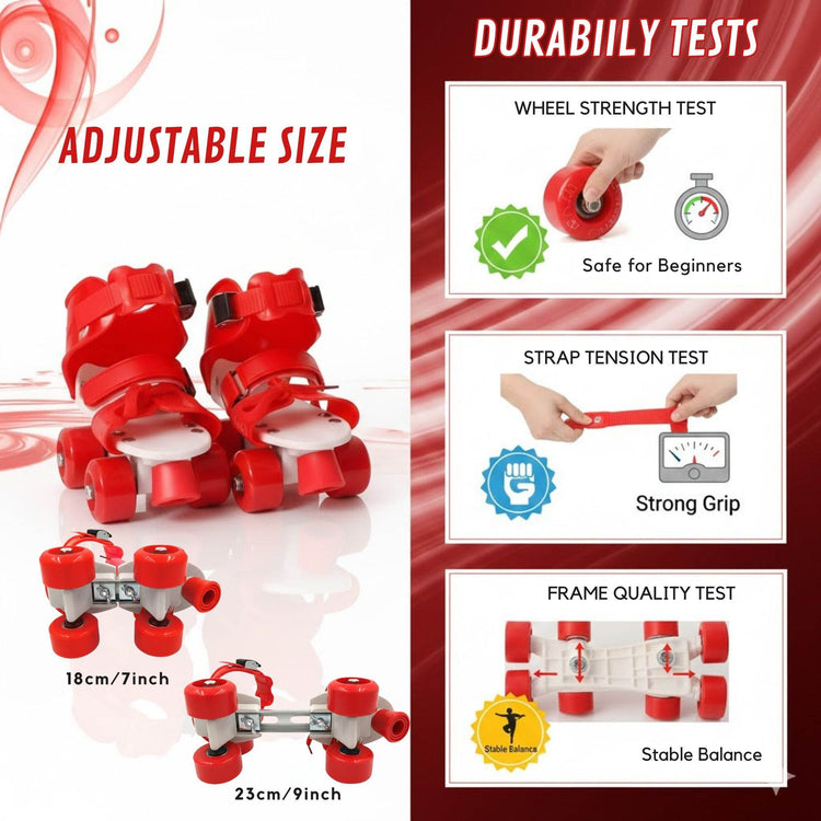 Adjustable Red 4-Wheel Roller Skates for Kids – Bold, Durable & Fun