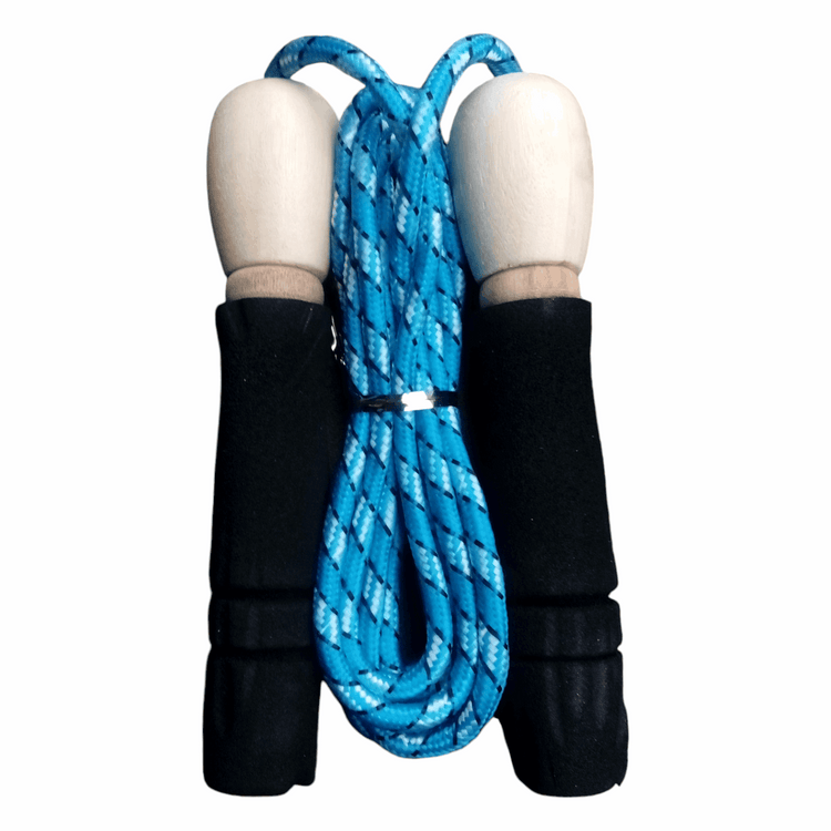 Blue Braided Jump Rope with Wooden Handles – Durable Fitness Skipping Rope