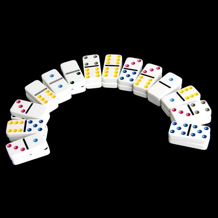 Double 6 Color Dot Dominoes Set with Storage Tin