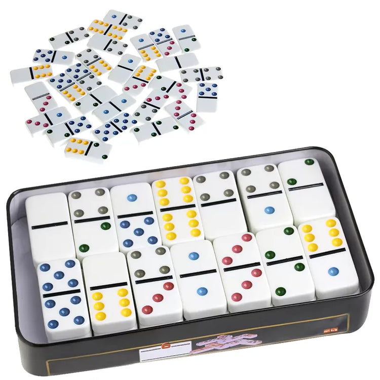 Double 6 Color Dot Dominoes Set with Storage Tin