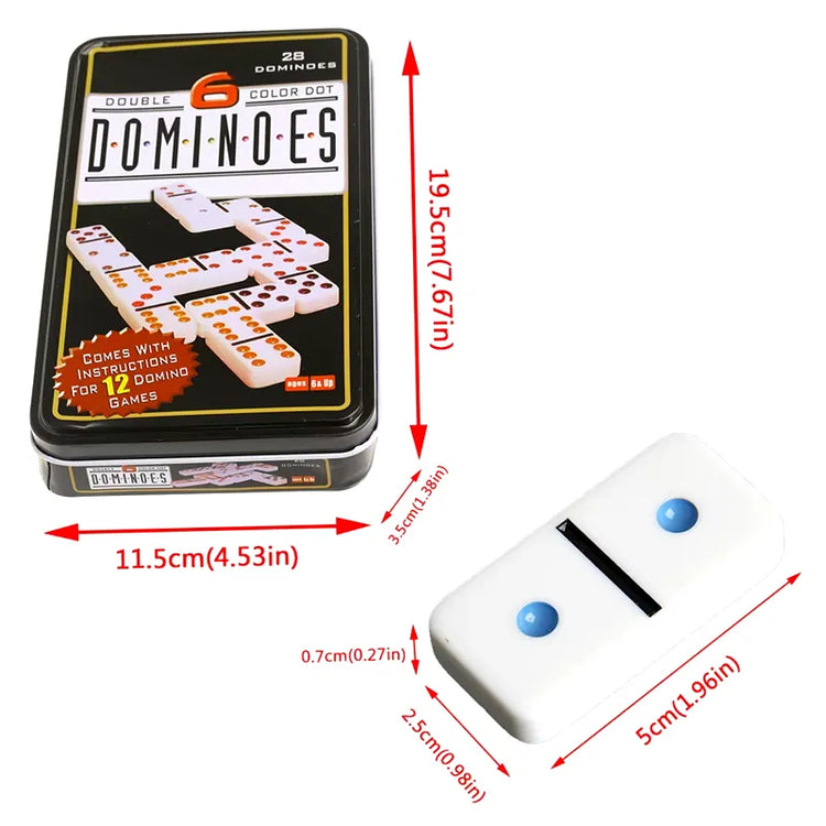 Double 6 Color Dot Dominoes Set with Storage Tin