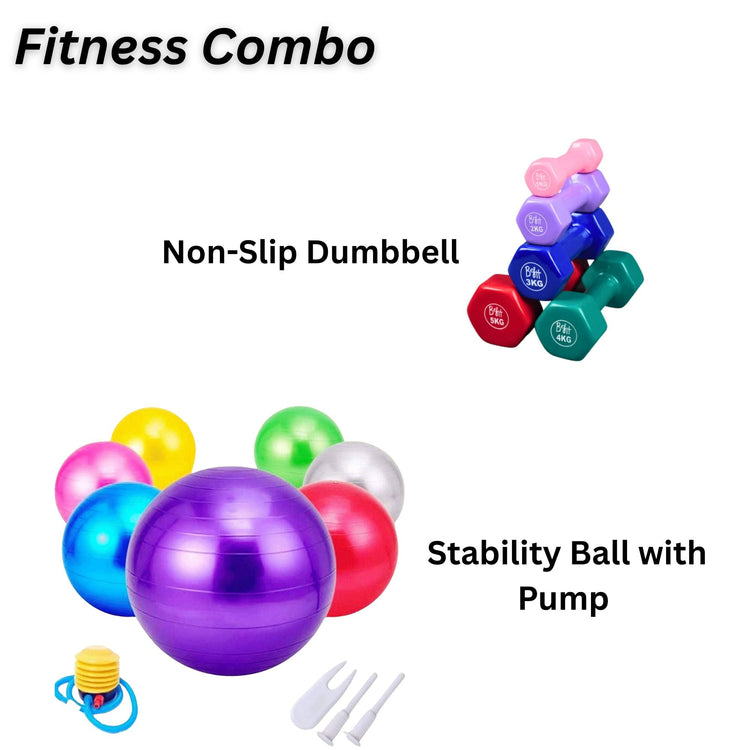 Fitness Combo (Stability Ball with Pump + Non-Slip Dumbbells)