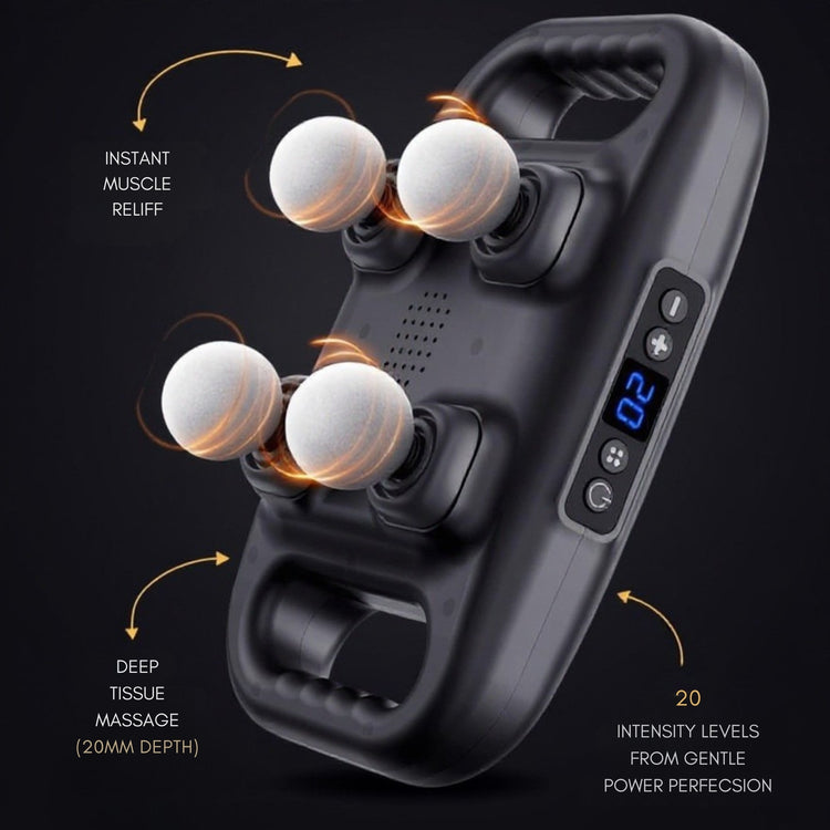 Four-Head Deep Tissue Massage Gun with Adjustable Speed, Rechargeable Muscle Massager for Neck, Back, Legs, and Full Body Pain Relief