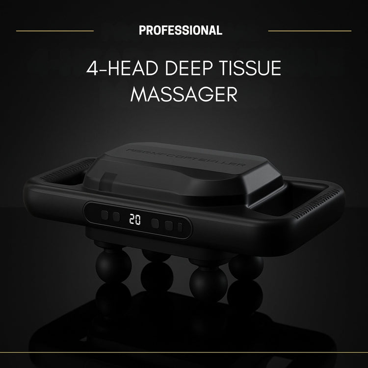 Four-Head Deep Tissue Massage Gun with Adjustable Speed, Rechargeable Muscle Massager for Neck, Back, Legs, and Full Body Pain Relief