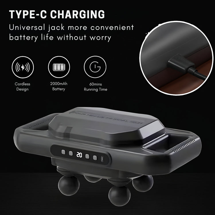 Four-Head Deep Tissue Massage Gun with Adjustable Speed, Rechargeable Muscle Massager for Neck, Back, Legs, and Full Body Pain Relief