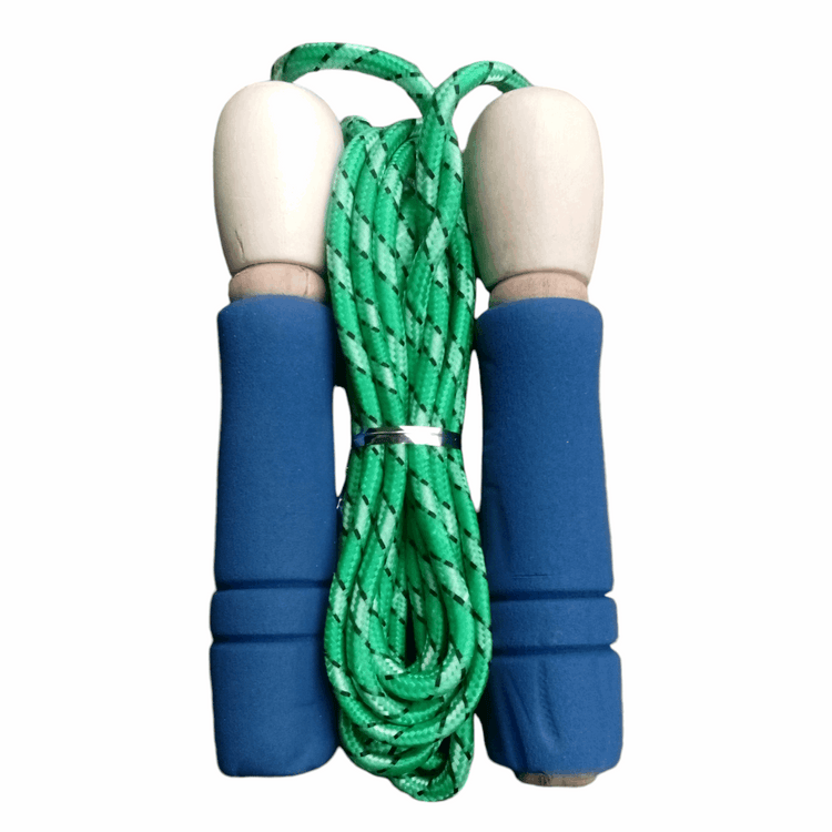 Green Braided Jump Rope with Wooden Handles – Durable Fitness Skipping Rope