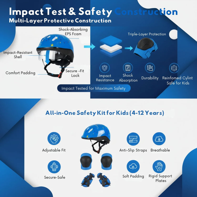 Kids Bike & Skate Helmet + 6-Piece Safety Gear Set – Adjustable, Breathable & Impact-Resistant for Cycling, Skating, Scooter Riding