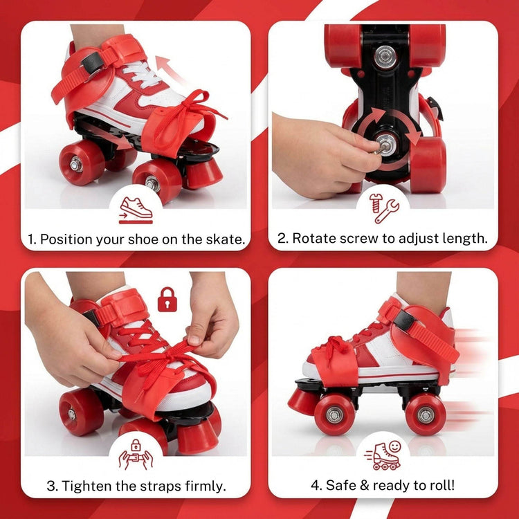 Lightweight Adjustable IML IME Four-Wheel Roller Skates – Red