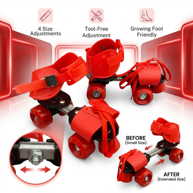 Lightweight Adjustable IML IME Four-Wheel Roller Skates – Red