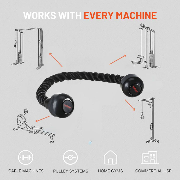 LIVEUP Triceps Rope Heavy-Duty Black Nylon Rope for Cable Machines