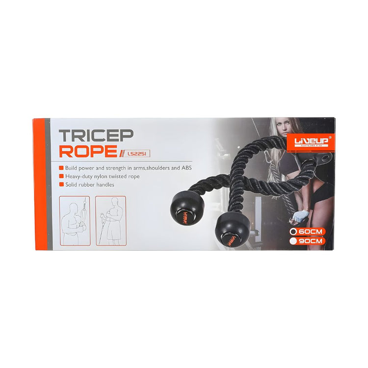LIVEUP Triceps Rope Heavy-Duty Black Nylon Rope for Cable Machines