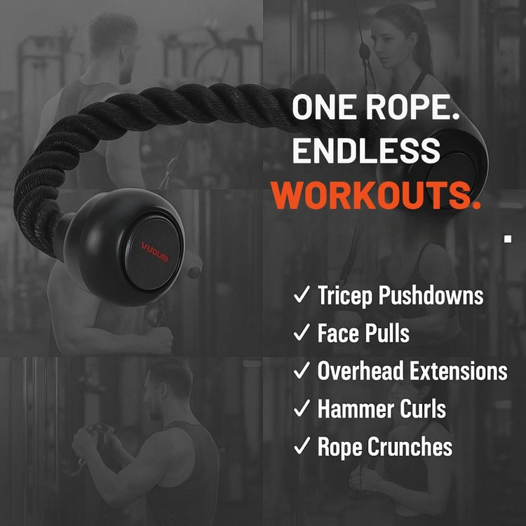 LIVEUP Triceps Rope Heavy-Duty Black Nylon Rope for Cable Machines
