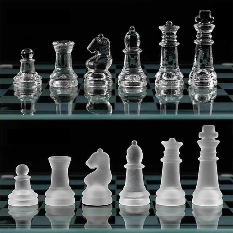 Luxury Glass Chess Set – Frosted & Clear Pieces with Sleek Glass Board