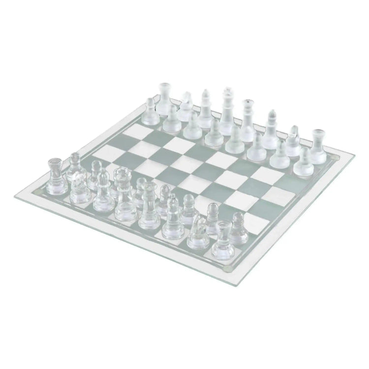 Luxury Glass Chess Set – Frosted & Clear Pieces with Sleek Glass Board