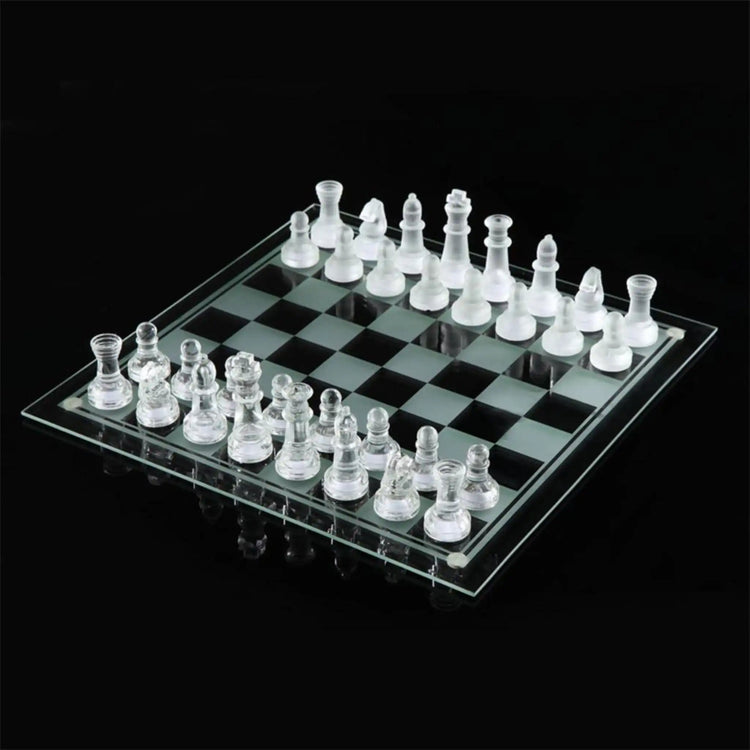 Luxury Glass Chess Set – Frosted & Clear Pieces with Sleek Glass Board