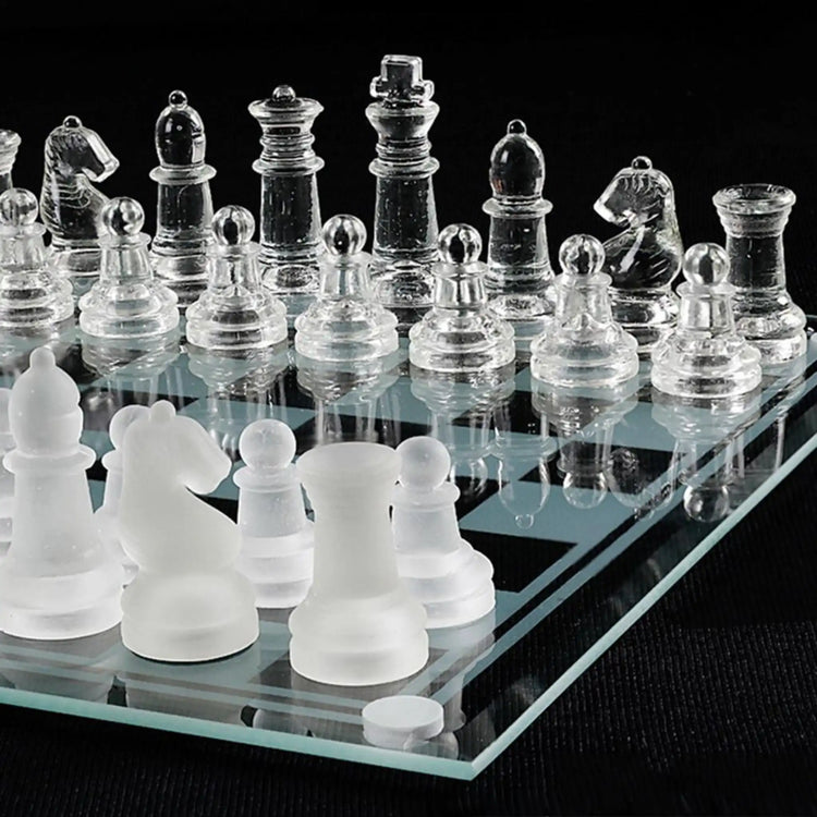 Luxury Glass Chess Set – Frosted & Clear Pieces with Sleek Glass Board
