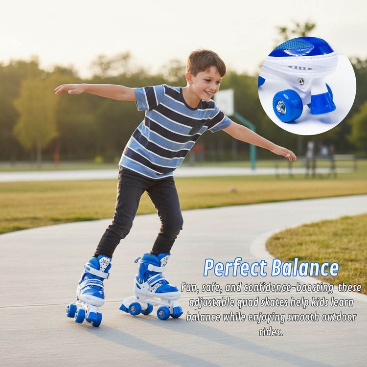 Power Superb Adjustable Roller Skate Shoes – 2-Row 4-Wheel Skates for Kids & Adults