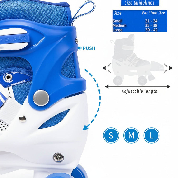 Power Superb Adjustable Roller Skate Shoes – 2-Row 4-Wheel Skates for Kids & Adults