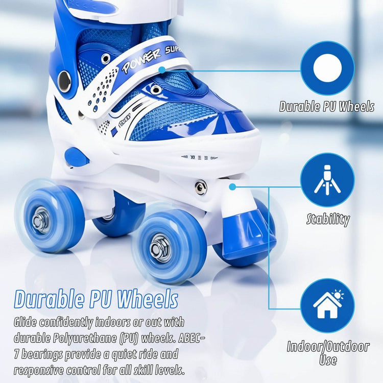 Power Superb Adjustable Roller Skate Shoes – 2-Row 4-Wheel Skates for Kids & Adults
