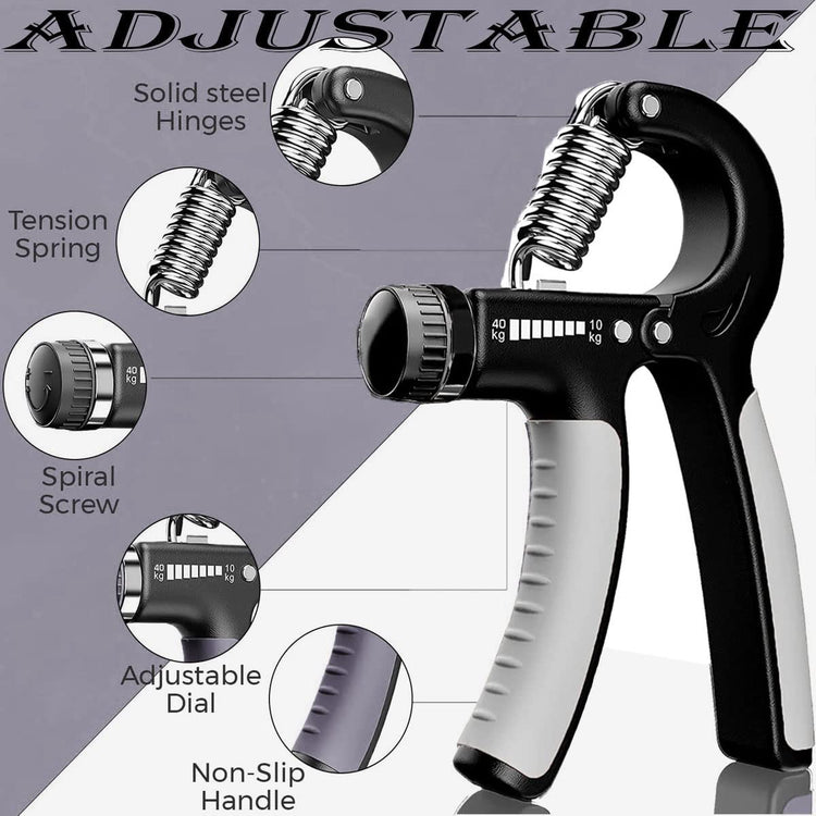 PowerGrip 5–60kg – Adjustable Hand Strengthener (Black/Grey)