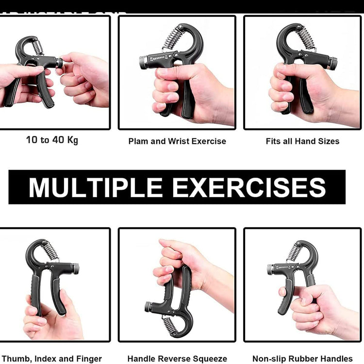 PowerGrip 5–60kg – Adjustable Hand Strengthener (Black/Grey)