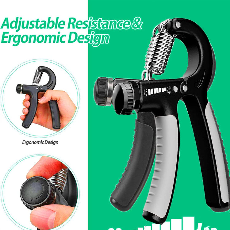 PowerGrip 5–60kg – Adjustable Hand Strengthener (Black/Grey)